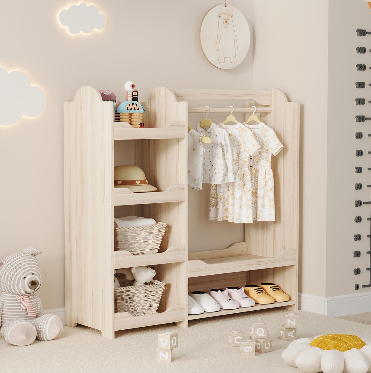 KLEIDERSCHRANK 110/39/110 cm in Natur mit Kleiderstange und 4 offenen Regalen - Naturfarben, Holzwerkstoff (110/110/39cm) - BEAOK