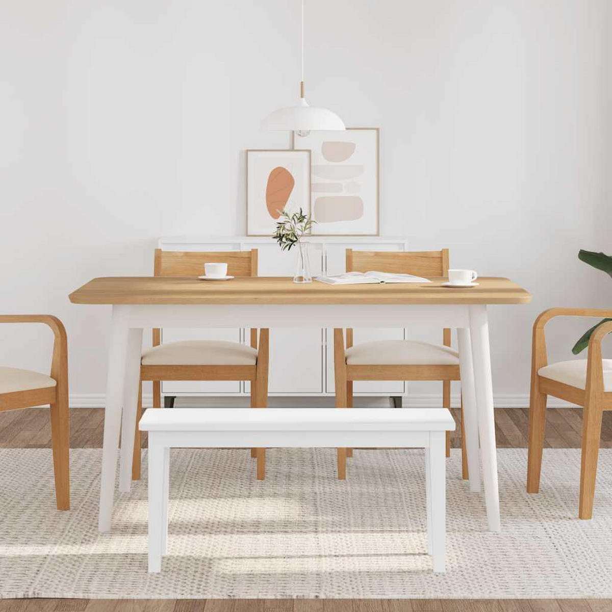 BANK 90 Cm Weiss Massivholz Gummibaum - Weiß, Naturmaterialen (30/45/90cm) - vidaXL