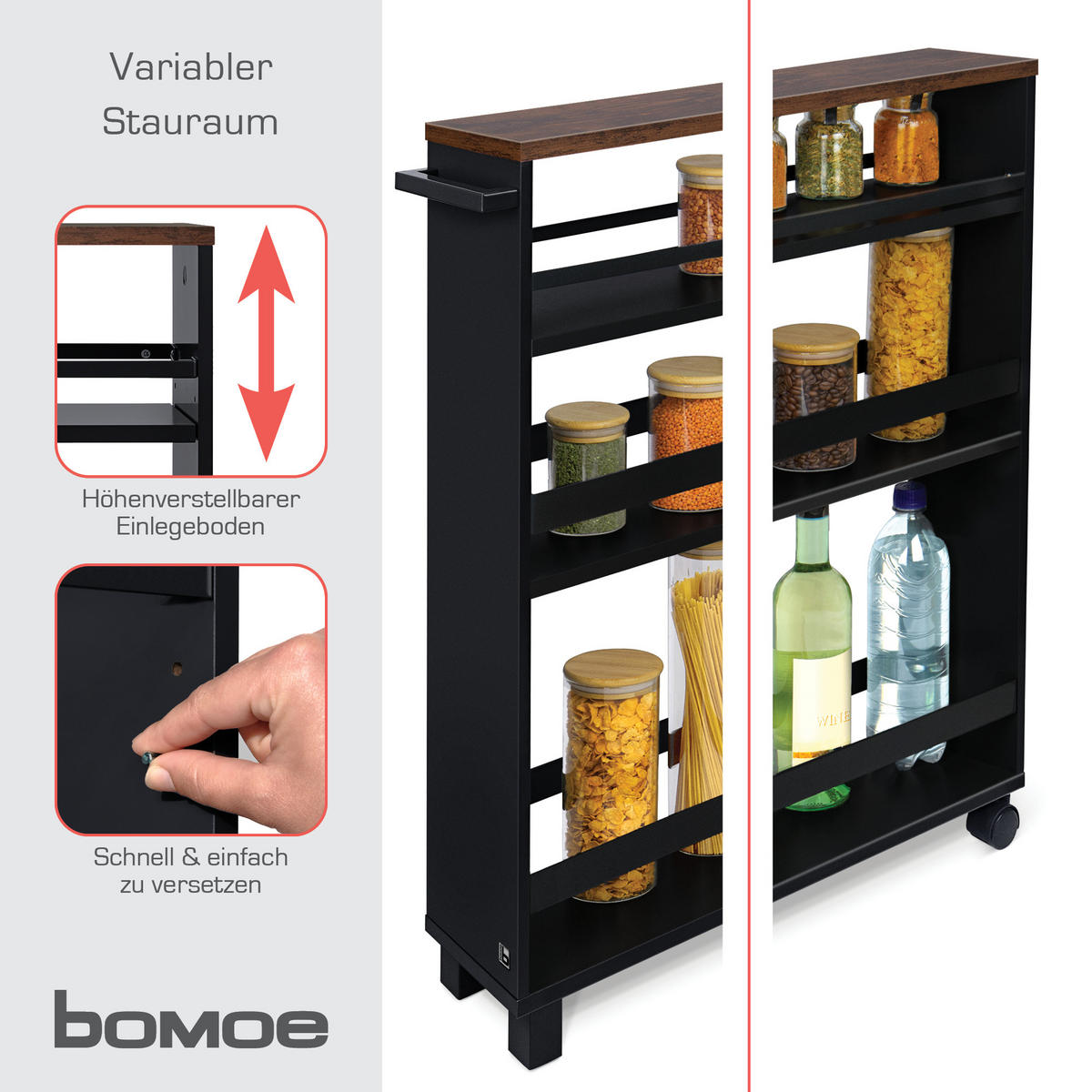 KÜCHENWAGEN Hylla Braun-Schwarz - Multicolor/Schwarz, Naturmaterialien/Metall (15/79/50cm) - BoMoe