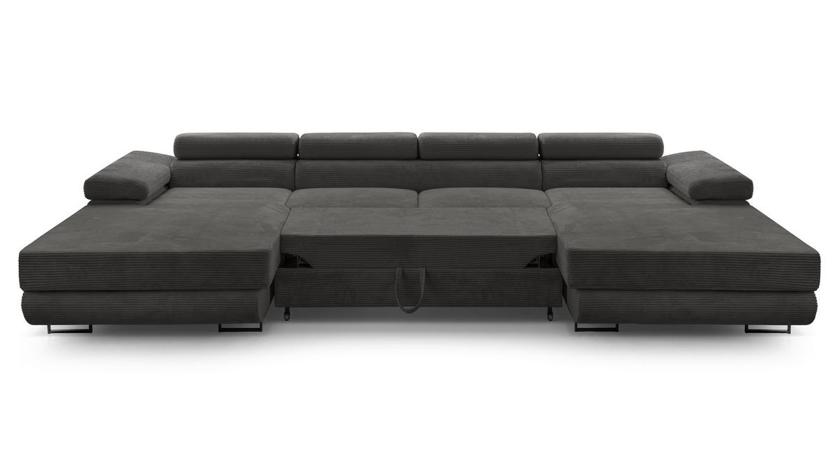 WOHNLANDSCHAFT Arborio Schwarz 352/202/90 cm mit Schlaffunktion - Schwarz, Textil/Metall (352/90/202cm) - AX Living