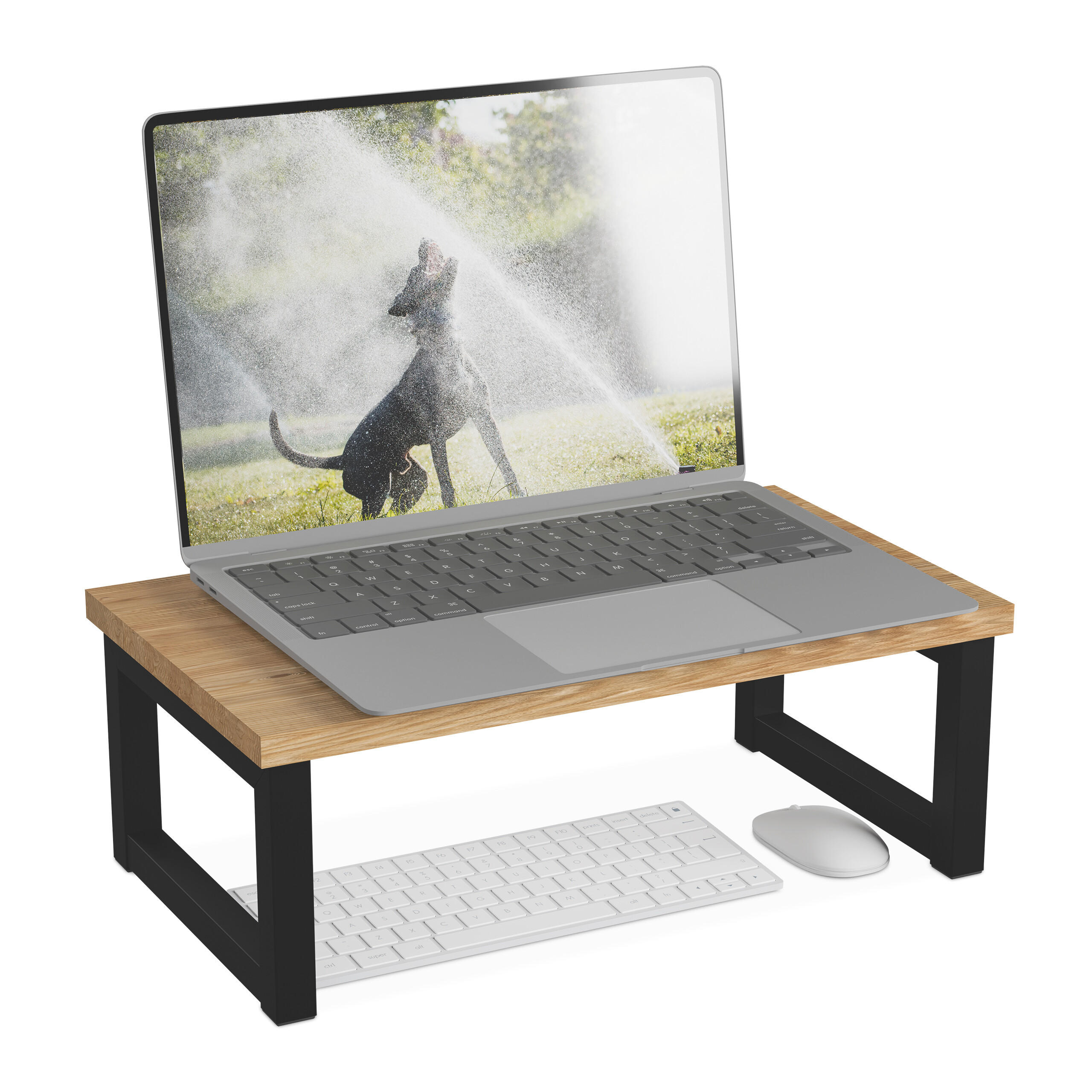 MONITORSTÄNDER Natur Schwarz Eisen Industrial 15x40x23 cm - Multicolor, Holzwerkstoff/Metall (23/40/15cm) - Relaxdays