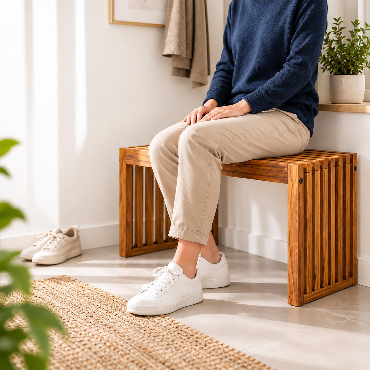 SITZBANK Natur Akazienholz geölt XL 90 cm - Braun, Holz (90/43/33cm) - Relaxdays