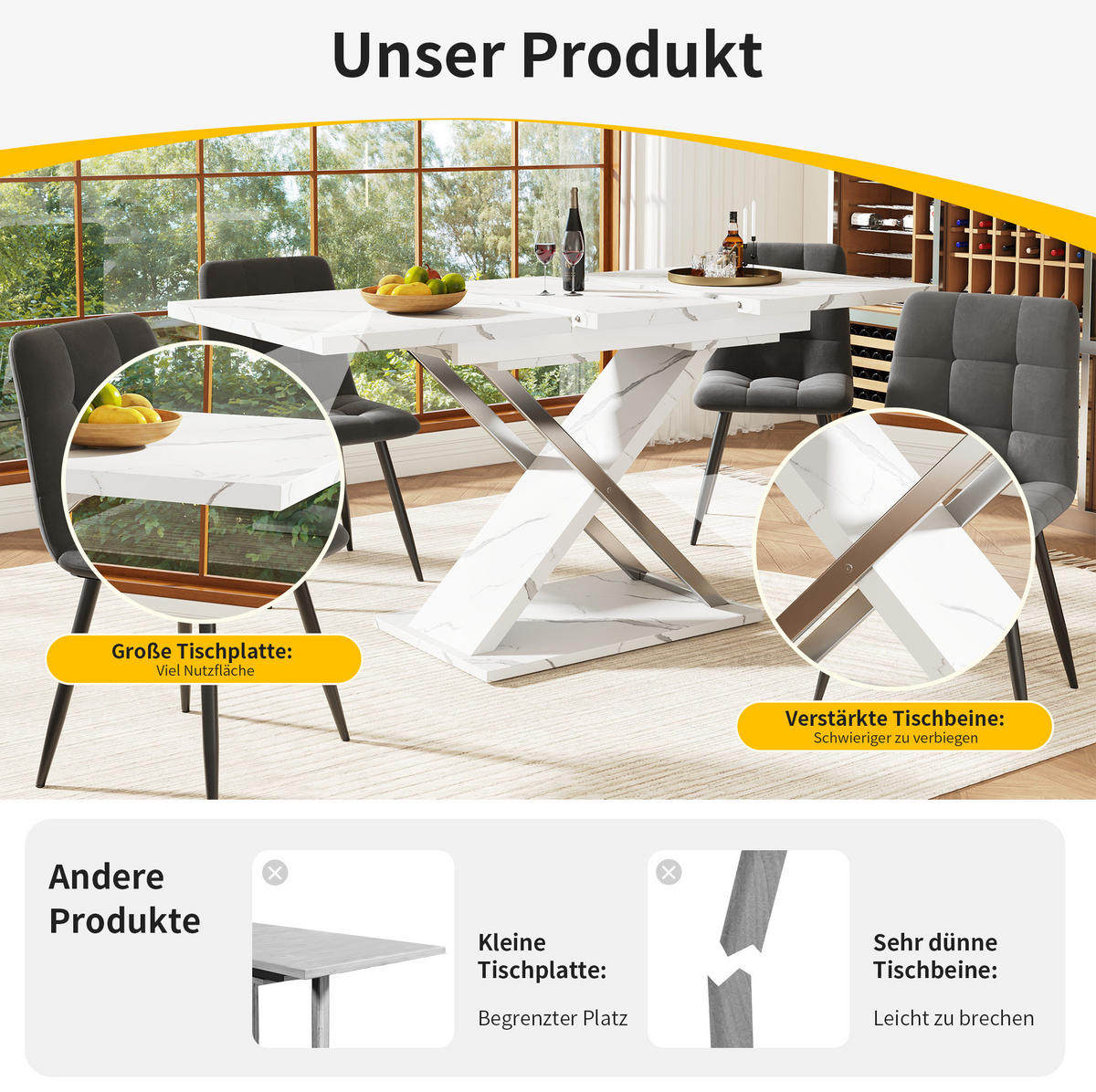 ESSTISCH 118/76,4/75 cm Weiß aus MDF und Metall mit Ausziehfunktion - Weiß, Holzwerkstoff (118/75/76.4cm) - OKMYHOME
