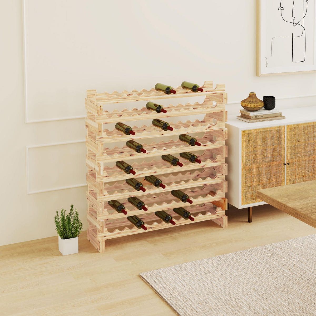 WEINREGAL, Kiefernholz, 8 Ablagen, 96 Flaschen, Holzfarbe, 114x28x113,5cm - Multicolor, Metall (114/113.5/28cm) - FORIOUS