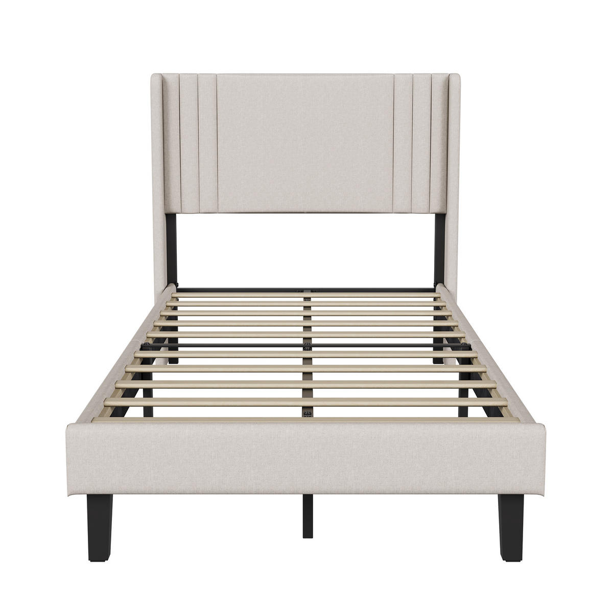 POLSTERBETT 90x200 cm Einzelbett mit Lattenrost, Leinenstoff Beige - Beige, Metall (90/200cm) - EuroLiving