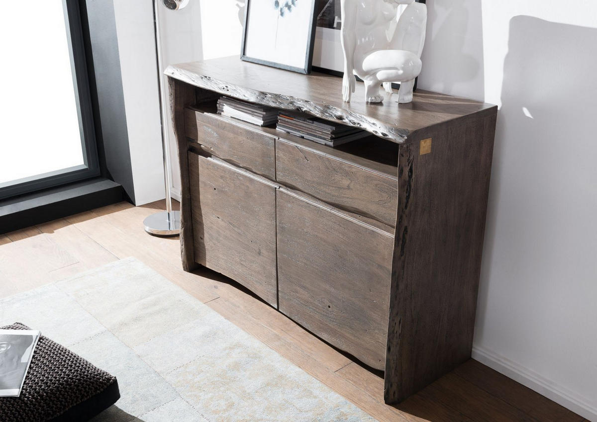 SIDEBOARD Akazie 131x45x96 grau lackiert PURE ACACIA #401 - Grau, Holz (131/96/45cm) - Massivmoebel24
