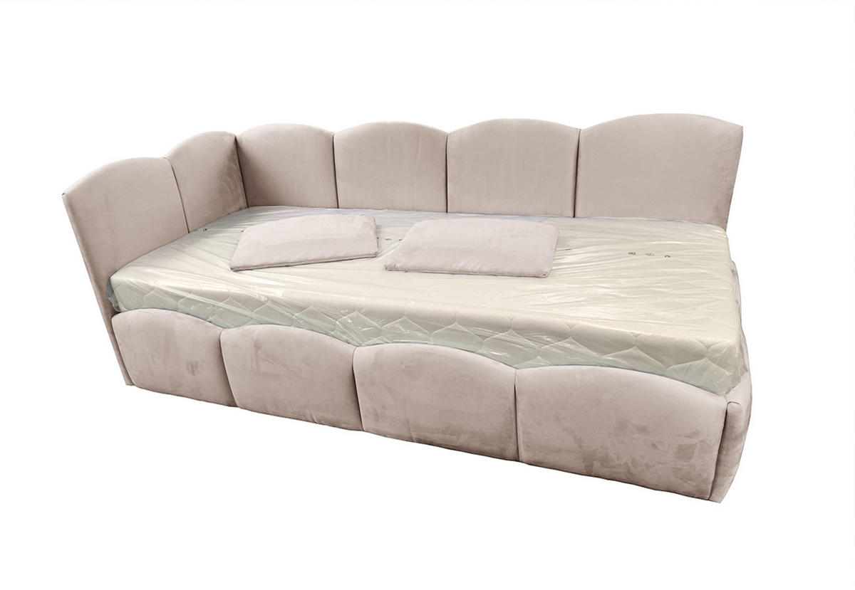 KINDERBETT TIM 90x200 rechts Beige mit Bettkasten & Rausfallschutz - Beige, Textil (90/200cm) - KS Home Concept