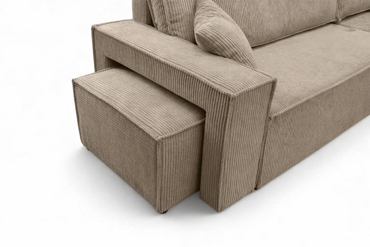 ECKSOFA Mit Schlaffunktion Und Pouf, Cordstoff Poso, Dunkelbeige, Rechts, Best L Mit Pouf - Beige, Holz (244/145cm) - Kaiser Möbel