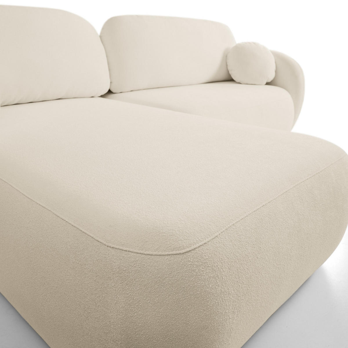 ECKSOFA AMICO L-S Creme Geflochtener Stoff mit Schlaffunktion - Creme, Holz (248/174cm) - MASSENO