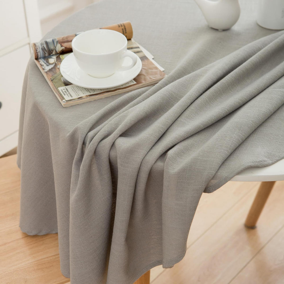 RUNDE Tischdecke Leinenoptik abwaschbar, Lotuseffekt, 140 cm, Grau - Grau, Textil (140/140cm)