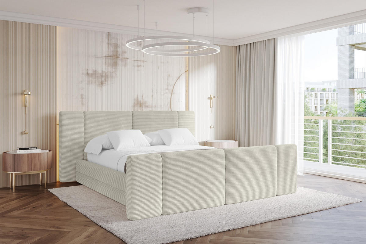 POLSTERBETT mit Bettkasten, Fußteil und Lattenrost, Bett mit Matratze H3/H4 - TEVO-Z 180x200 Creme - Sahara, Holzwerkstoff/Textil (180/200cm) - ALTDECOR