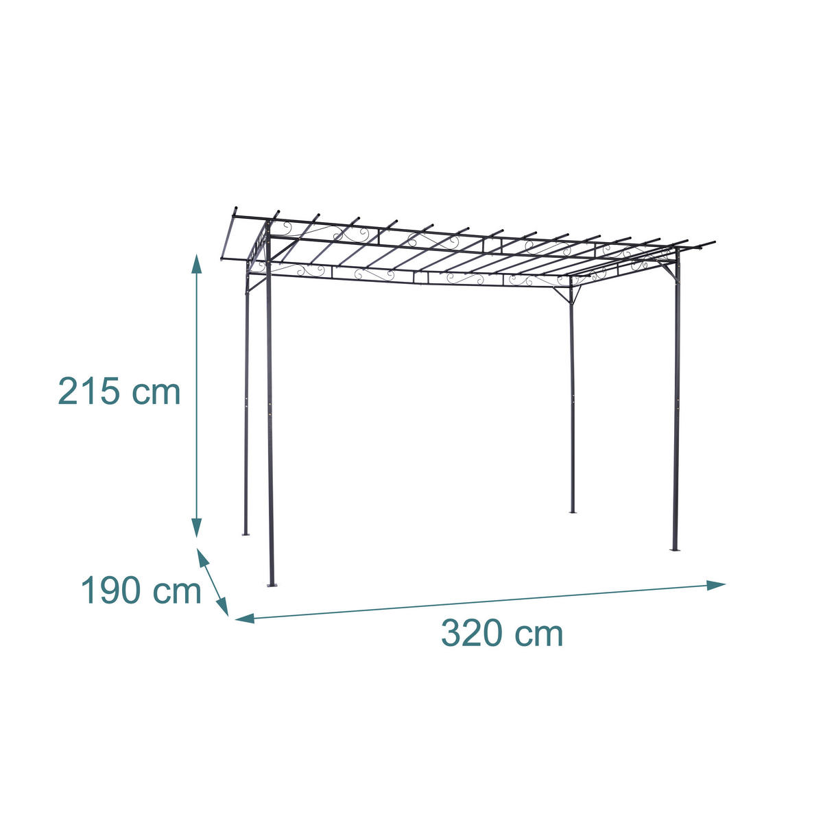 PERGOLA Svart pulverlackerat stål 215x320x190 cm - Svart, Metall (320/215/190cm) - Relaxdays