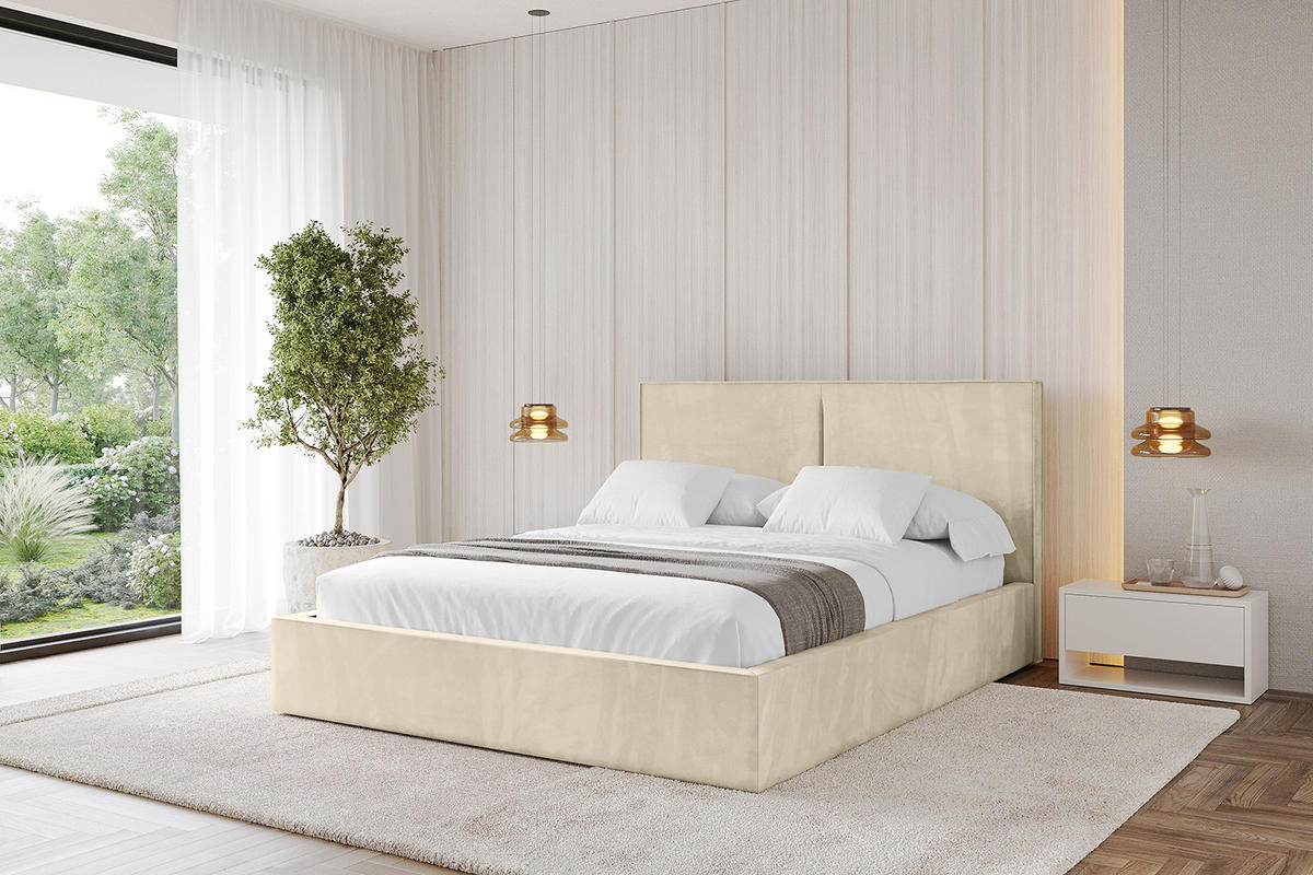 POLSTERBETT mit Bettkasten und Lattenrost, Boxbett ohne Matratze - VANTO 160x200 Beige - Ecru, Holzwerkstoff/Textil (160/200cm) - ALTDECOR