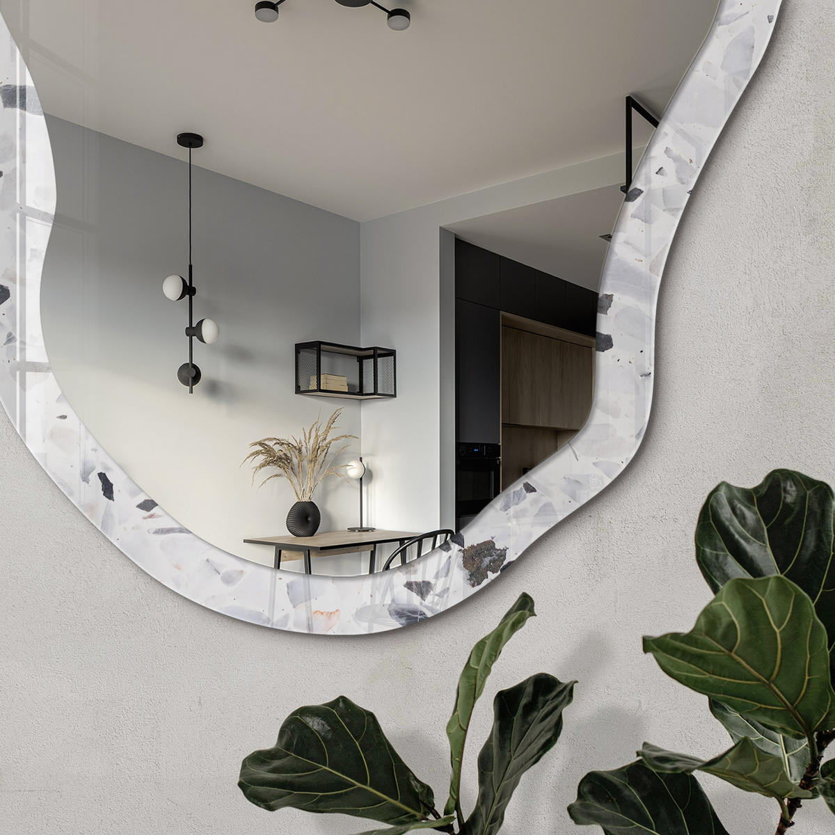 SPIEGEL 90x45 cm asymmetrisch mit Druck - Terrazzo-Stil - Transparent, Glas (45/90/0.4cm) - TULUP