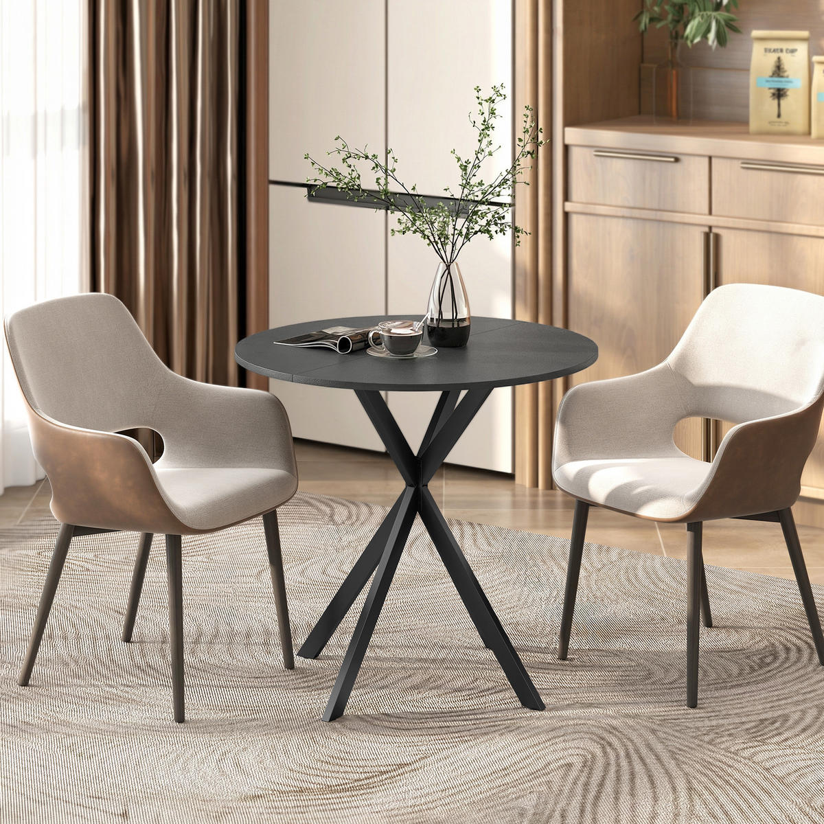 KÜCHENTISCH rund Schwarz 80/80/75 cm - Schwarz, Metall (80/80/75cm) - HOMCOM