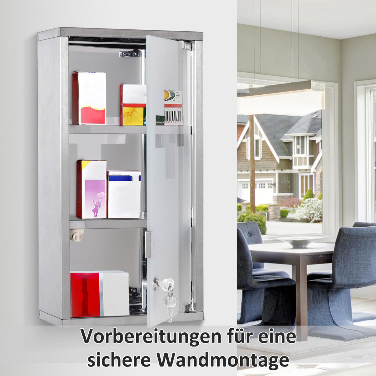 MEDIKAMENTENSCHRANK Silber 25/12/48 cm - Silberfarben, Metall (25/48/12cm) - PANGIVO