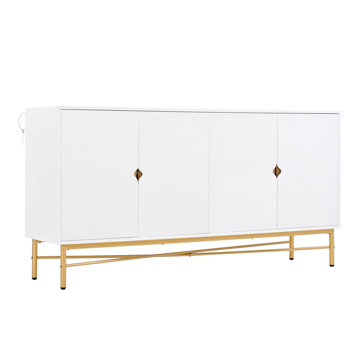 SIDEBOARD 160/40/82 cm mit 4 Türen in Weiß mit Strukturfronten & goldfarbenen Details - Weiß, Holzwerkstoff (160/82/40cm) - BEAOK
