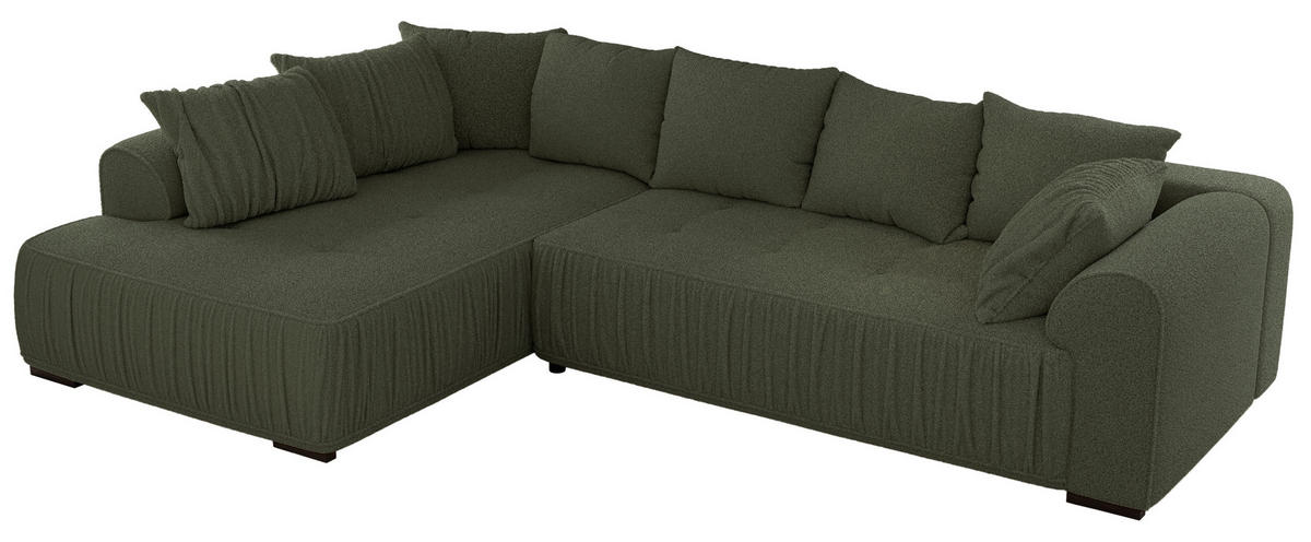 ECKSOFA ORTA Grün Boucle - Links - Schwarz/Grün, Textil (325/200cm) - MKS