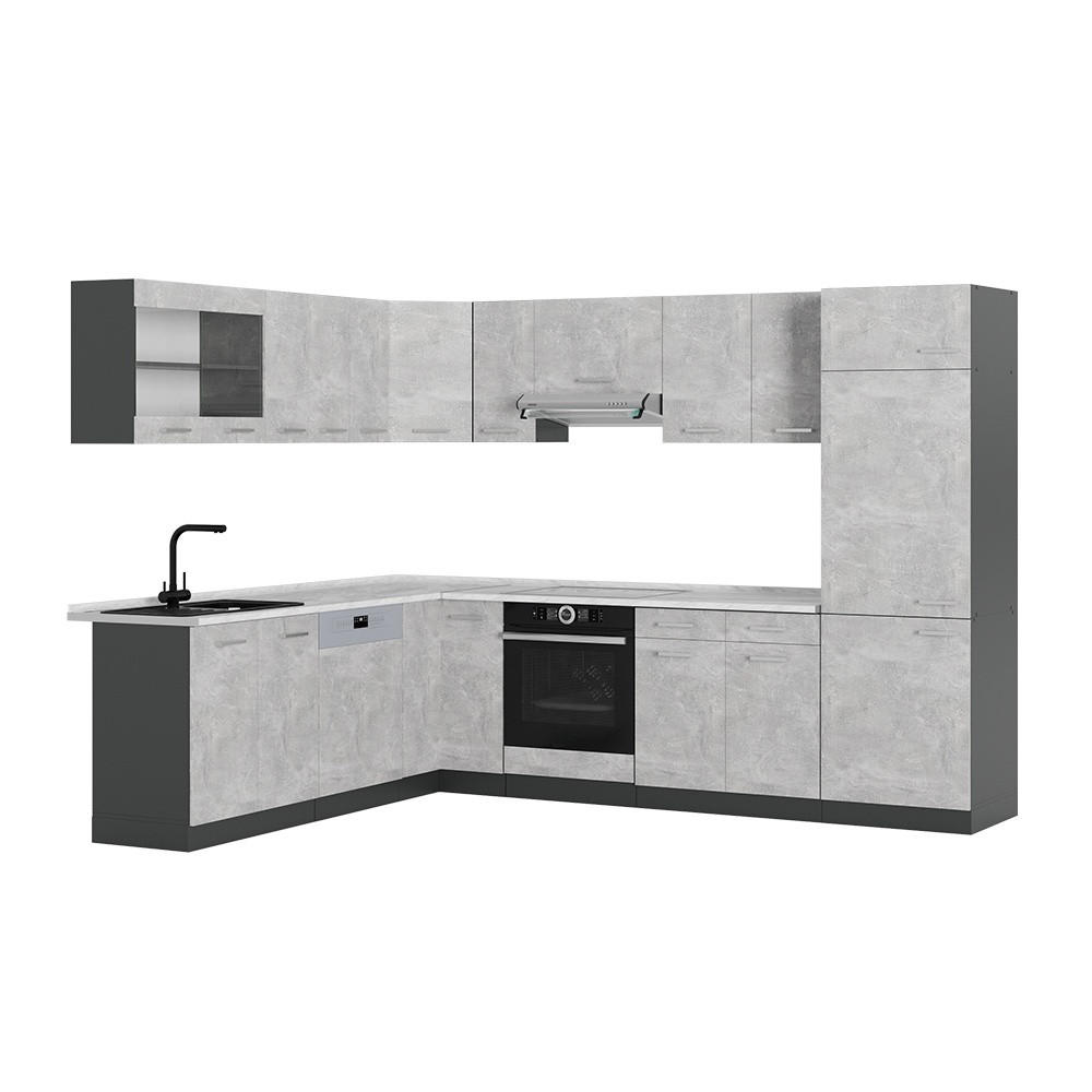 HÖRNKÖK R-Line, betong/antracit, 287 x 227 cm, AP Marble - Antracit/Grå, Träbaserade material (287/206.8/60cm) - Vicco