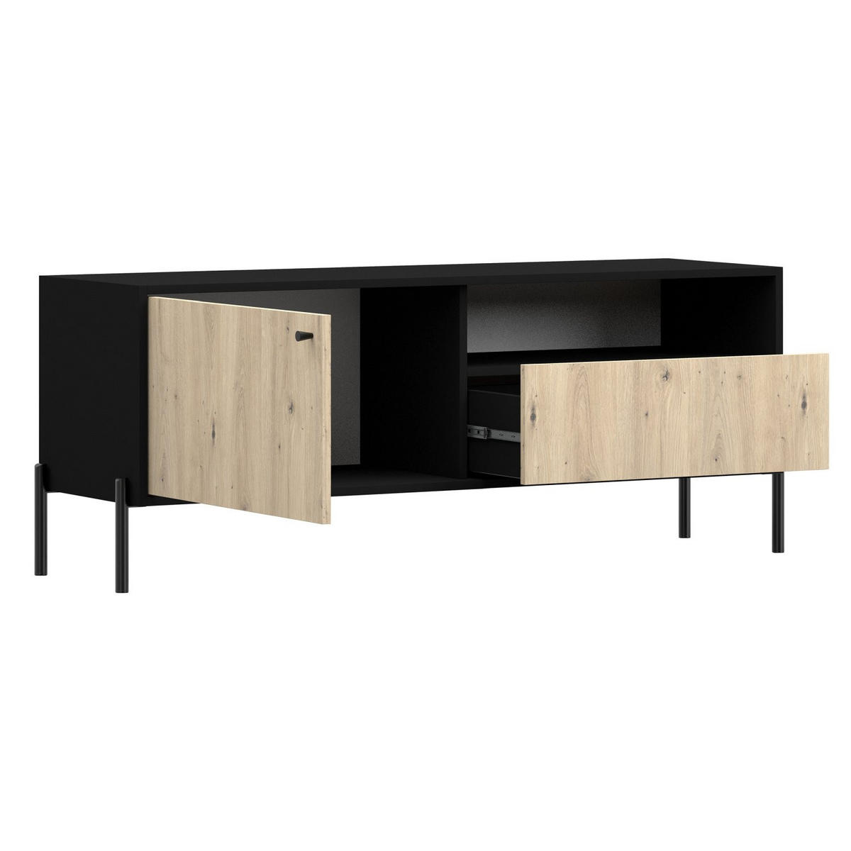 TV-LOWBOARD Raviero Schwarz / Artisan Eiche 150 cm - Beige/Schwarz, Holzwerkstoff/Metall (150/58/40cm) - Selsey
