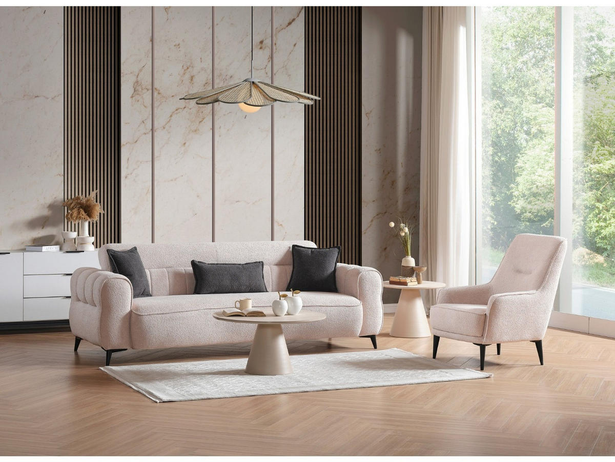 SITZGARNITUR Merida, Beige Stellvariante 3+2+1 - Beige, Holzwerkstoff/Kunststoff (247/87/108cm)
