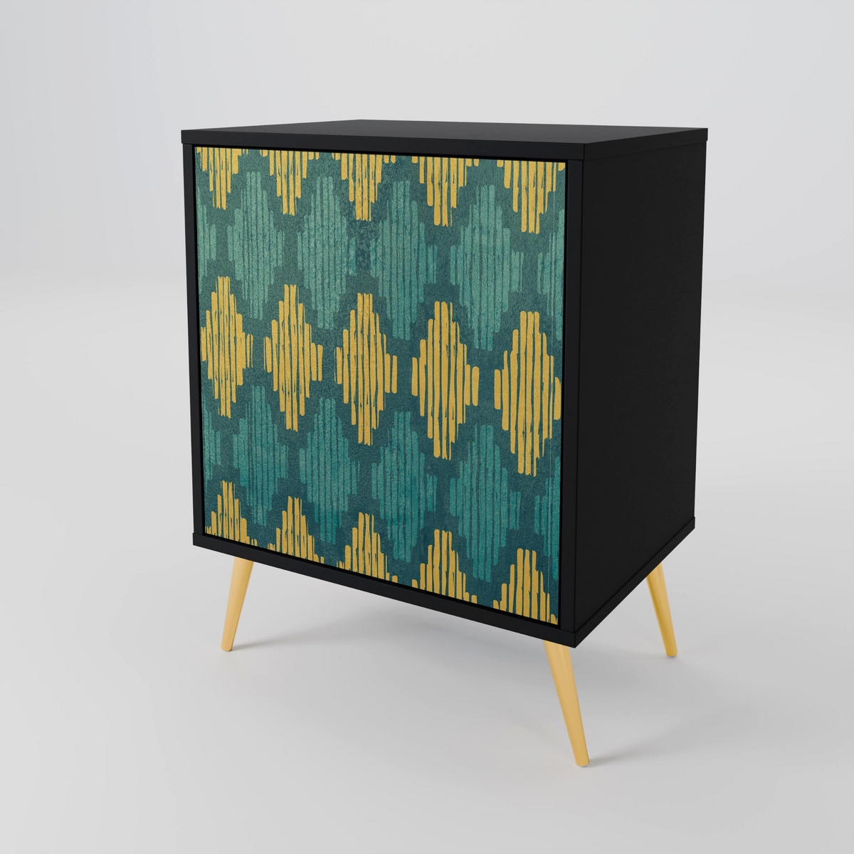SIDEBOARD POLYGONS, Schwarz, 57,5x42x72,5 cm, Schwarze Metallfüße - Multicolor/Schwarz, Holzwerkstoff/Metall (57.5/72.5/42cm) - SpaceRebels