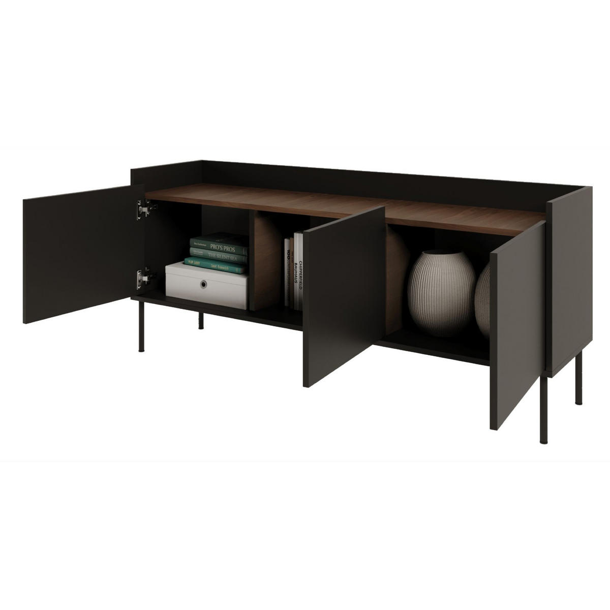 TV-SCHRANK Tovi Schwarz / Holzoptik Nussbaum 140/58/36 cm - Schwarz, Holzwerkstoff/Metall (139.8/58.5/36.4cm) - Selsey