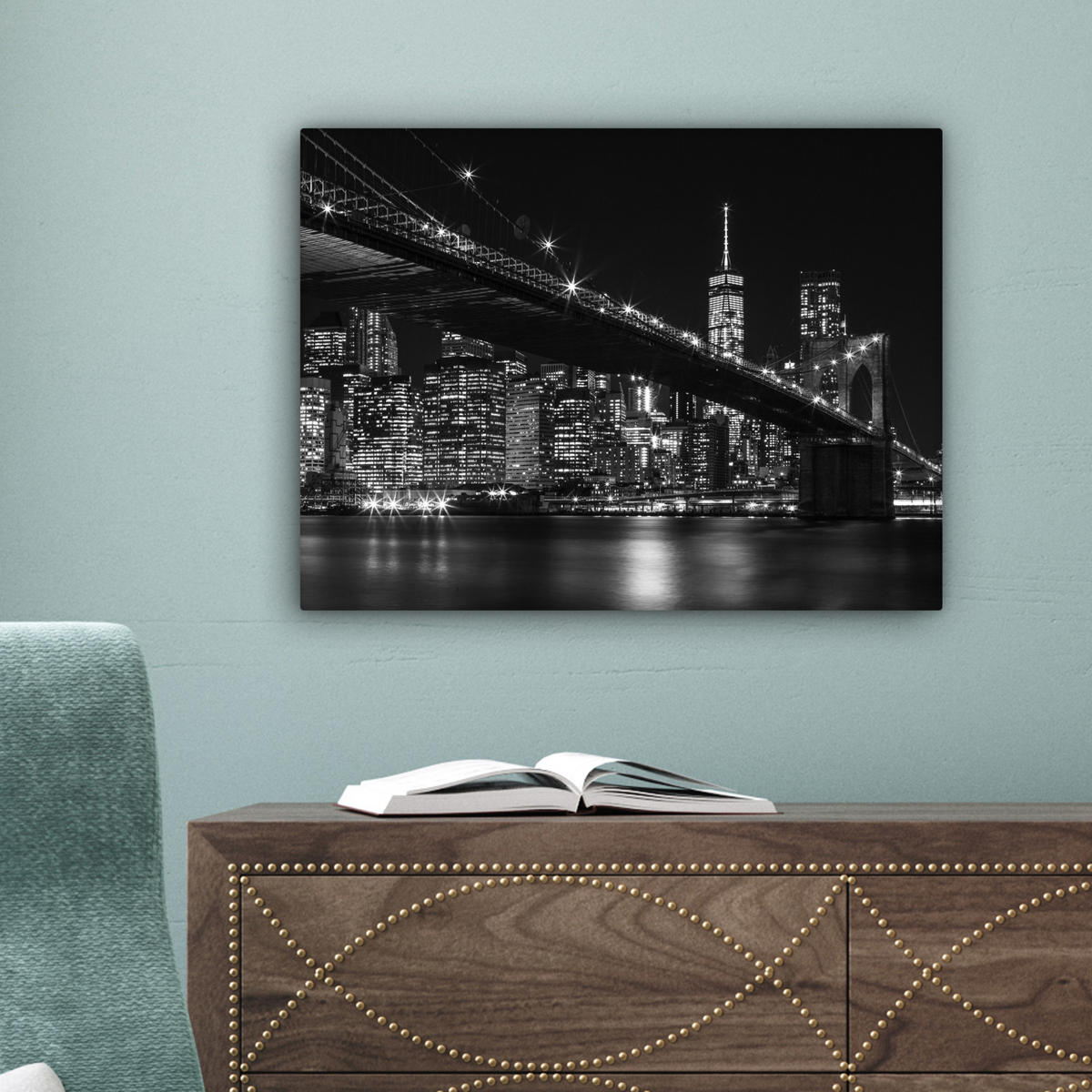 LEINWANDBILD New York - Brooklyn - Brücke 40x30 cm - Schwarz, Textil (40/30cm) - MuchoWow