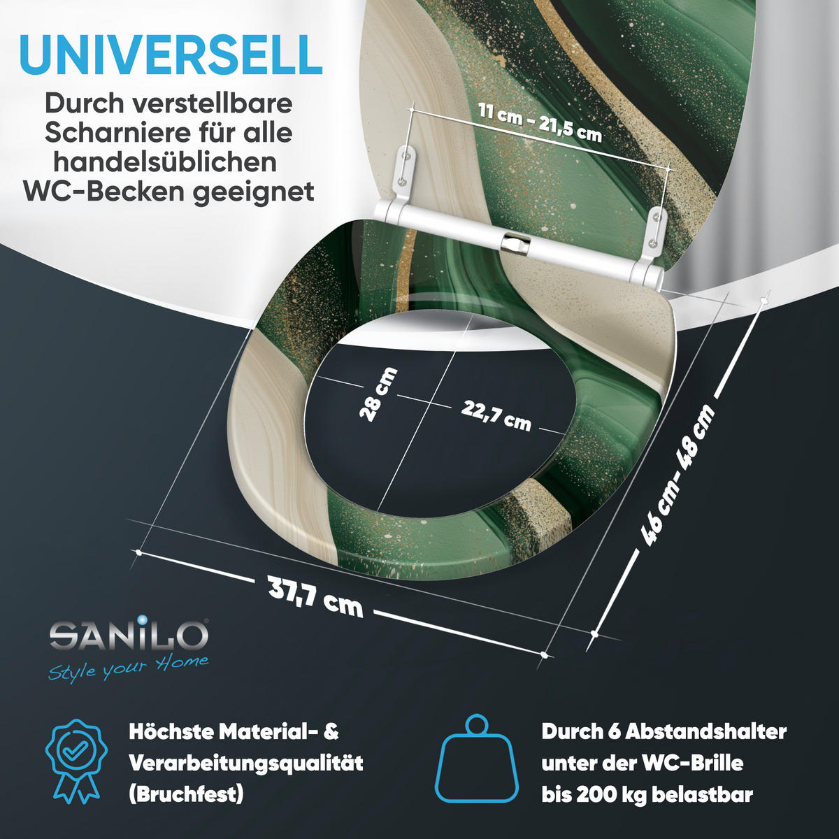 WC-SITZ mit Absenkautomatik & Top Fix Flow - Grün, Holzwerkstoff (37.7/5.5/48cm) - Sanilo