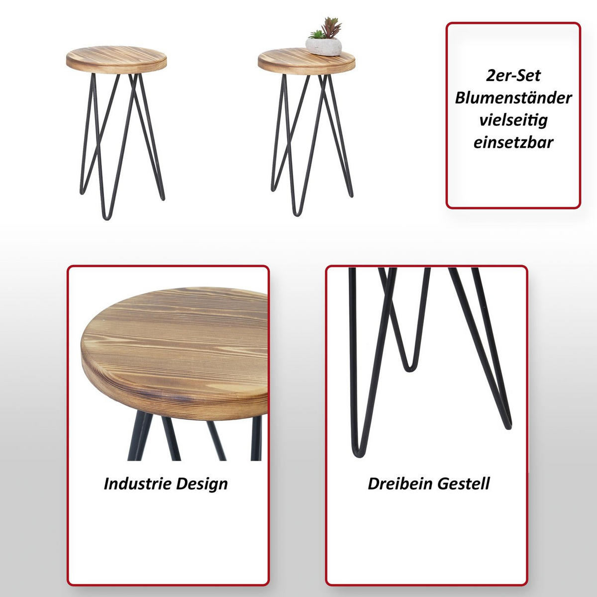 BLUMENSTÄNDER rund Braun, Schwarz 2er-Set - Schwarz/Braun, Holz (25/25/40cm) - MCW