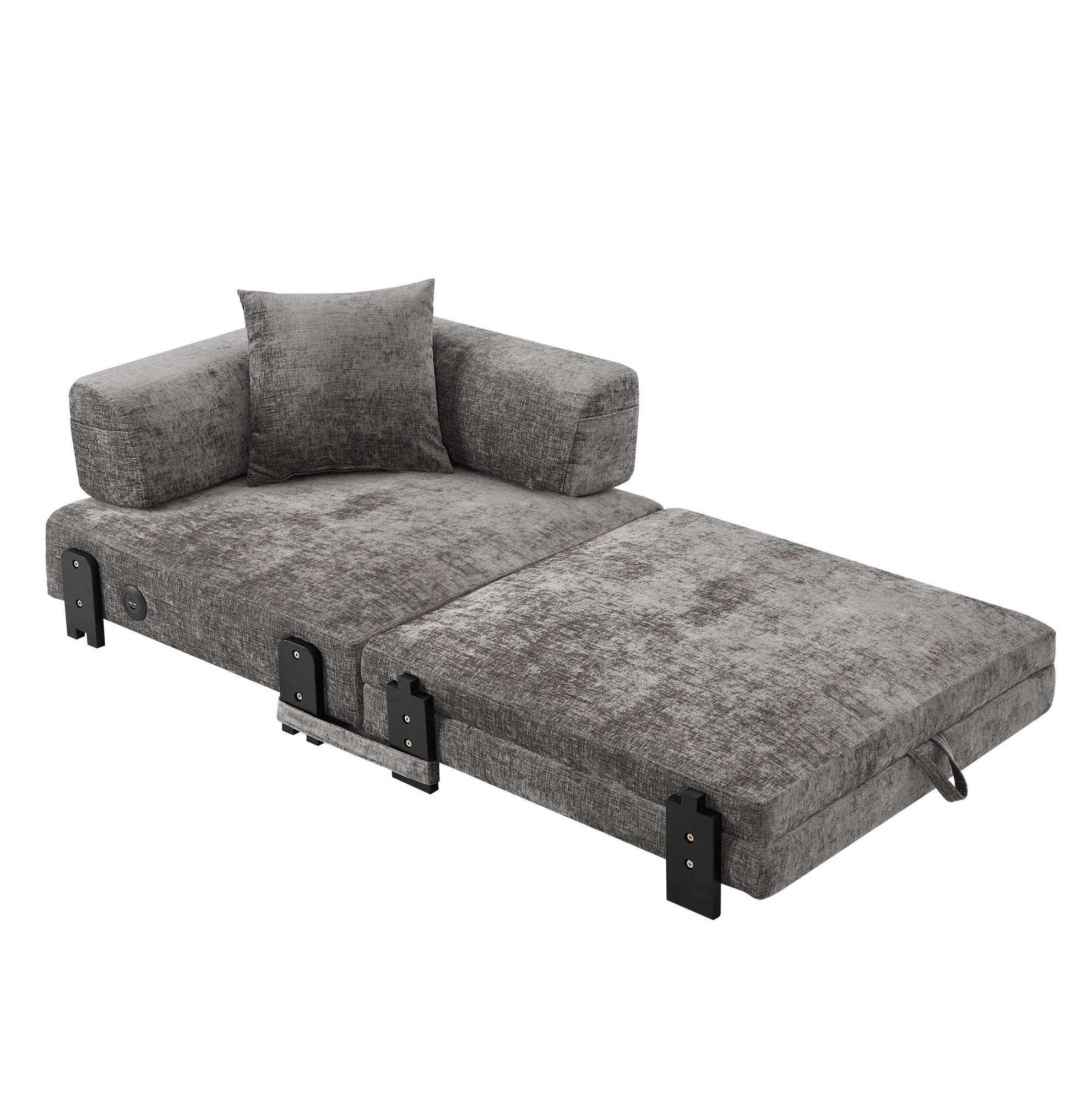 SCHLAFSOFA 2-in-1 mit USB- und Type-C-Anschluss, Stauraum und Seitentaschen, Dunkelgrau - Dunkelgrau, Textil (84/48/170.5cm) - Redom