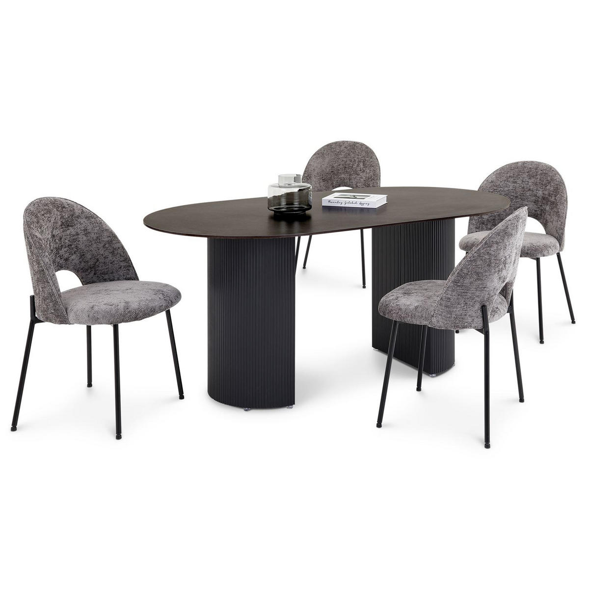 ESSGRUPPE LISANDRO - Dunkelgrau, Metall (160/75/90cm) - IDIMEX