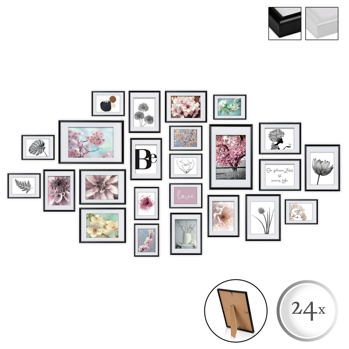 BILDERRAHMEN Blossom Kunststoff Schwarz (24tlg) - Schwarz, Kunststoff (26/2/35cm) - BoMoe