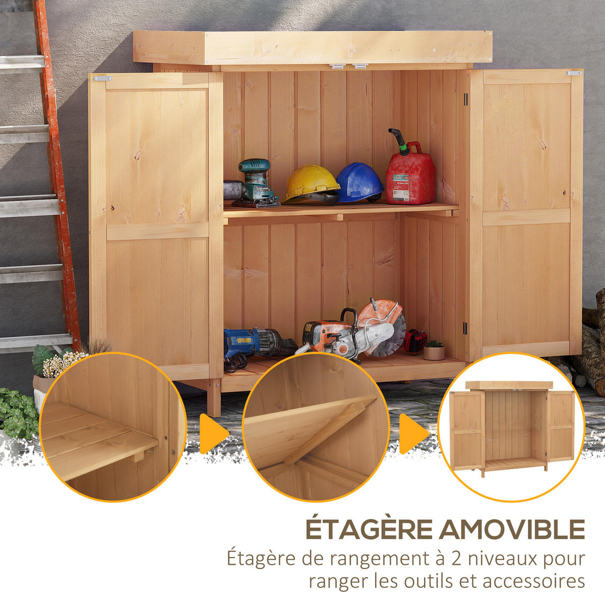 GERÄTESCHUPPEN DE-17567 2 Türen mit aufklappbarem Dach Naturholz - Beige, Holz (74/88/43cm) - ComfortXL