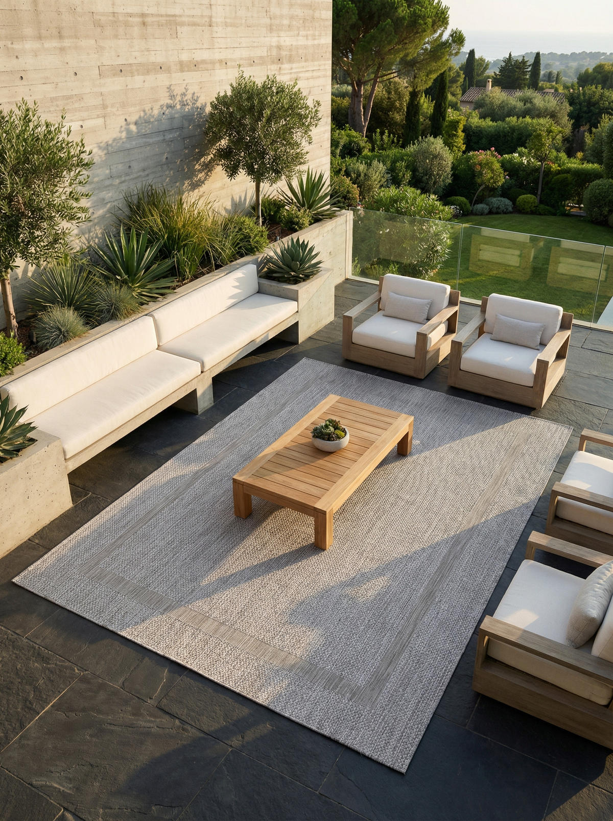 TEPPICH Outdoor Flachgewebe Uni-Design Polypropylen Balkon Silber Rechteckig 120x170 - Silberfarben, Textil (120/170cm) - KADIMA DESIGN