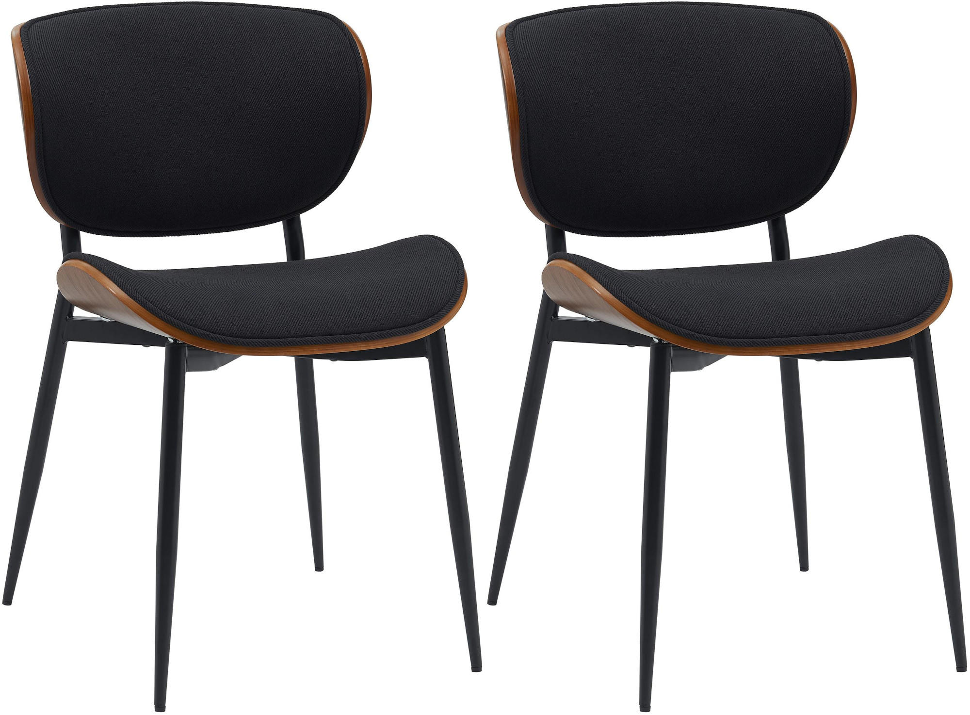 STUHL 2er Set Stoff Walnuss/Schwarz - Walnussfarben/Schwarz, Textil/Metall (50/80/54cm) - CLP