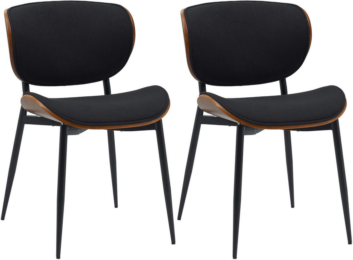 STUHL 2er Set Stoff Walnuss/Schwarz - Walnussfarben/Schwarz, Textil/Metall (50/80/54cm) - CLP