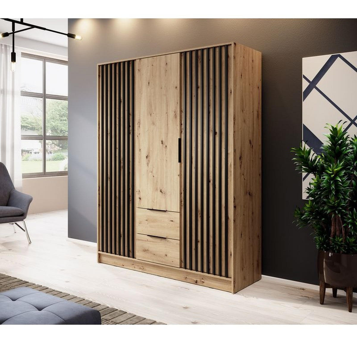 KLEIDERSCHRANK – 155 cm – Nelly – Eiche - Eiche Artisan, Holzwerkstoff (155/200/51cm) - hi-markt