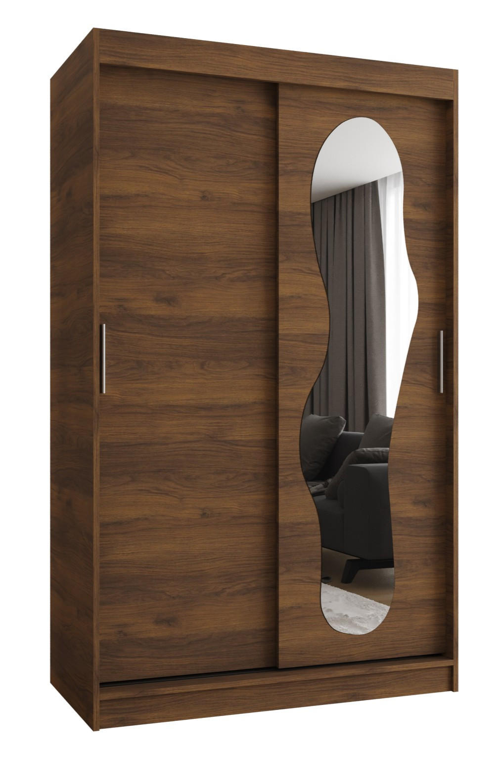SCHIEBETÜRENSCHRANK mit Spiegel ULTRA 200/120/62 2-türig - Silberfarben/Walnussfarben, Holz (120/200/62cm) - MÖBEL KRYSPOL