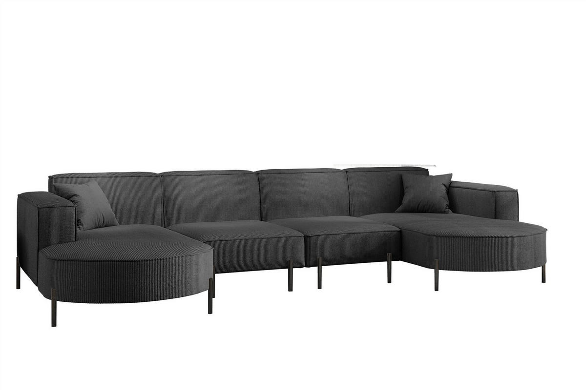 WOHNLANDSCHAFT Valencia Xl - Anthrazit, Holzwerkstoff/Textil (384/80/165cm) - Fun Möbel