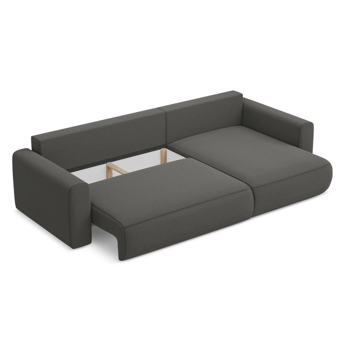 ECKSOFA mit Schlaffunktion Samt Stoff Grau - Dunkelgrau/Schwarz, Kunststoff/Textil (278/149cm) - LaMiaSofa
