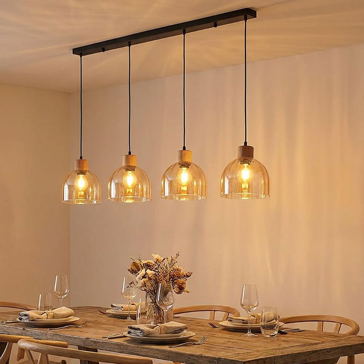 LED PENDELLEUCHTE SWANSON Metall, Schwarz matt, 4-flammig - Schwarz, Glas (113/20/120cm) - Globo Lighting