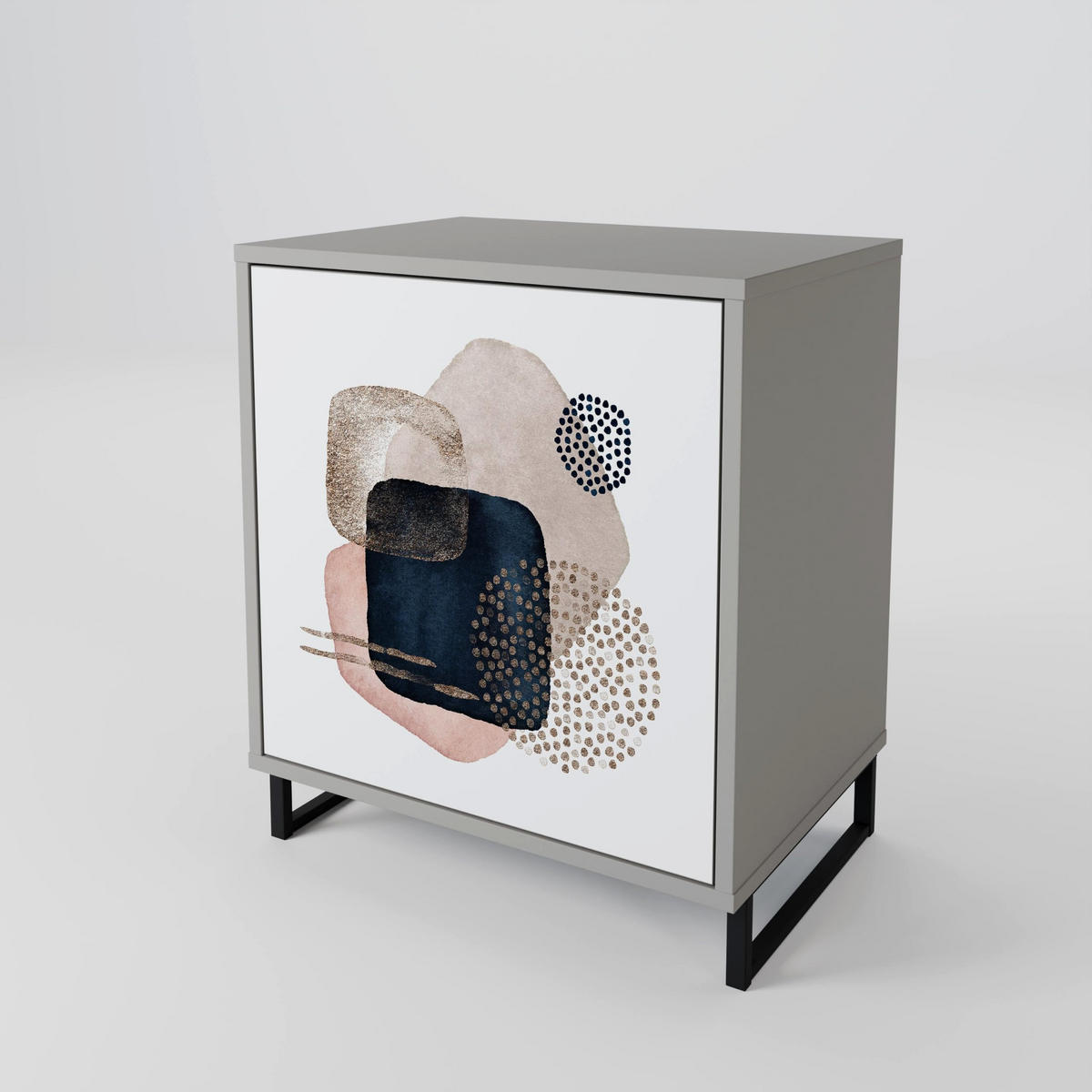 SIDEBOARD COLORFUL SHAPES, Grau, 57,5x42x75,5 cm, Goldfarbene Metallfüße - Goldfarben/Multicolor, Holzwerkstoff/Metall (57.5/75.5/42cm) - SpaceRebels