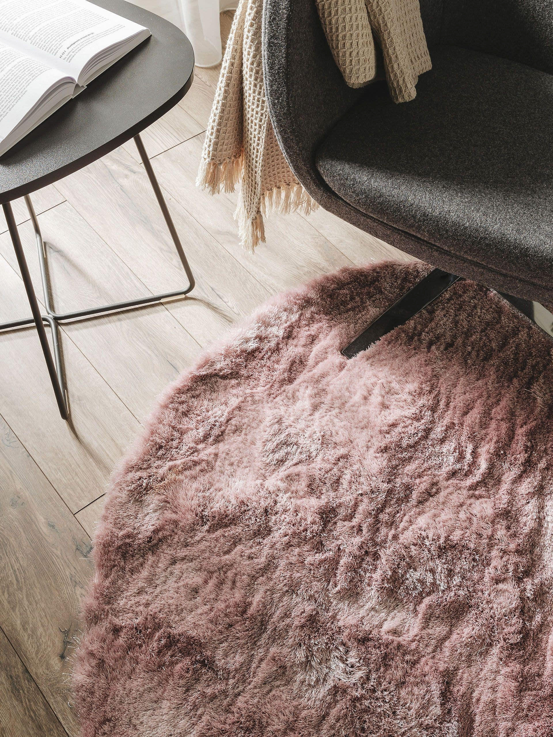 Thumbnail - benuta Nest Hochflorteppich, Rosa, Textil, Beton Optik, Rund, 200x200 cm, wasserabweisend, Teppiche & Böden, Teppiche, H...