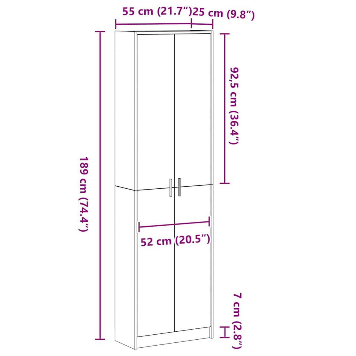 KLEIDERSCHRANK mit 2 Türen, 5 Regalen 55/25/189 cm aus Holzwerkstoff Sonoma-Eiche Dekor - Sonoma Eiche, Holz (55/189/25cm) - vidaXL