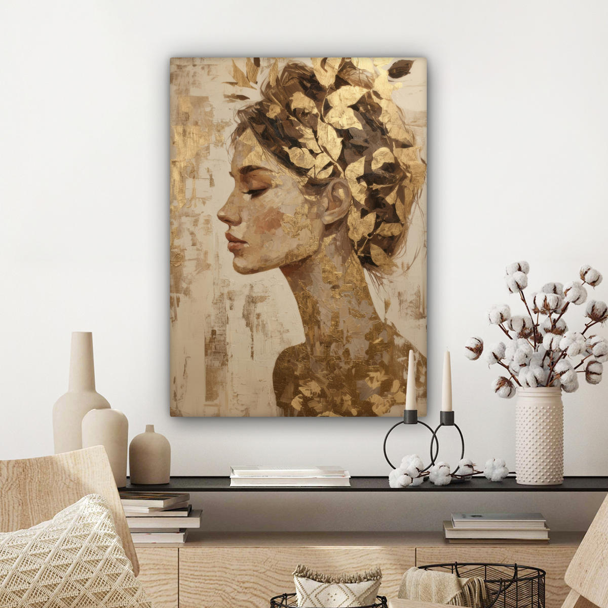 LEINWANDBILD Frau - Gold - Abstrakt - Textur Wandbild Wohnzimmer 60x80 cm - Goldfarben, Textil (60/80cm) - MuchoWow