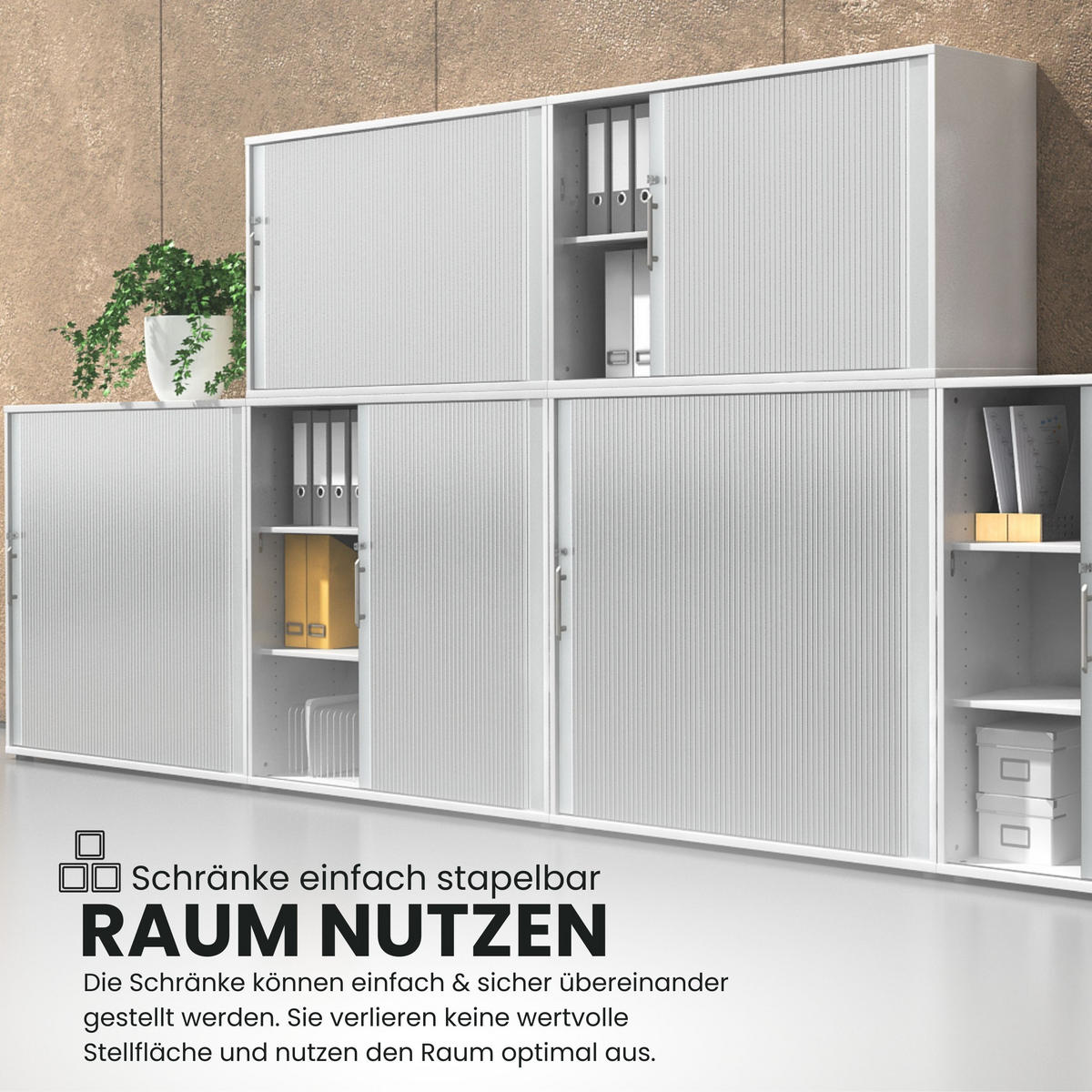 ROLLLADENSCHRANK - 2 Ordnerhöhen 40/120/74,8 cm in Ahornfarben/Silberfarben Streifengriff (Kunststoff) - Silberfarben/Ahornfarben, Holzwerkstoff (120/74.8/40cm) - bümö