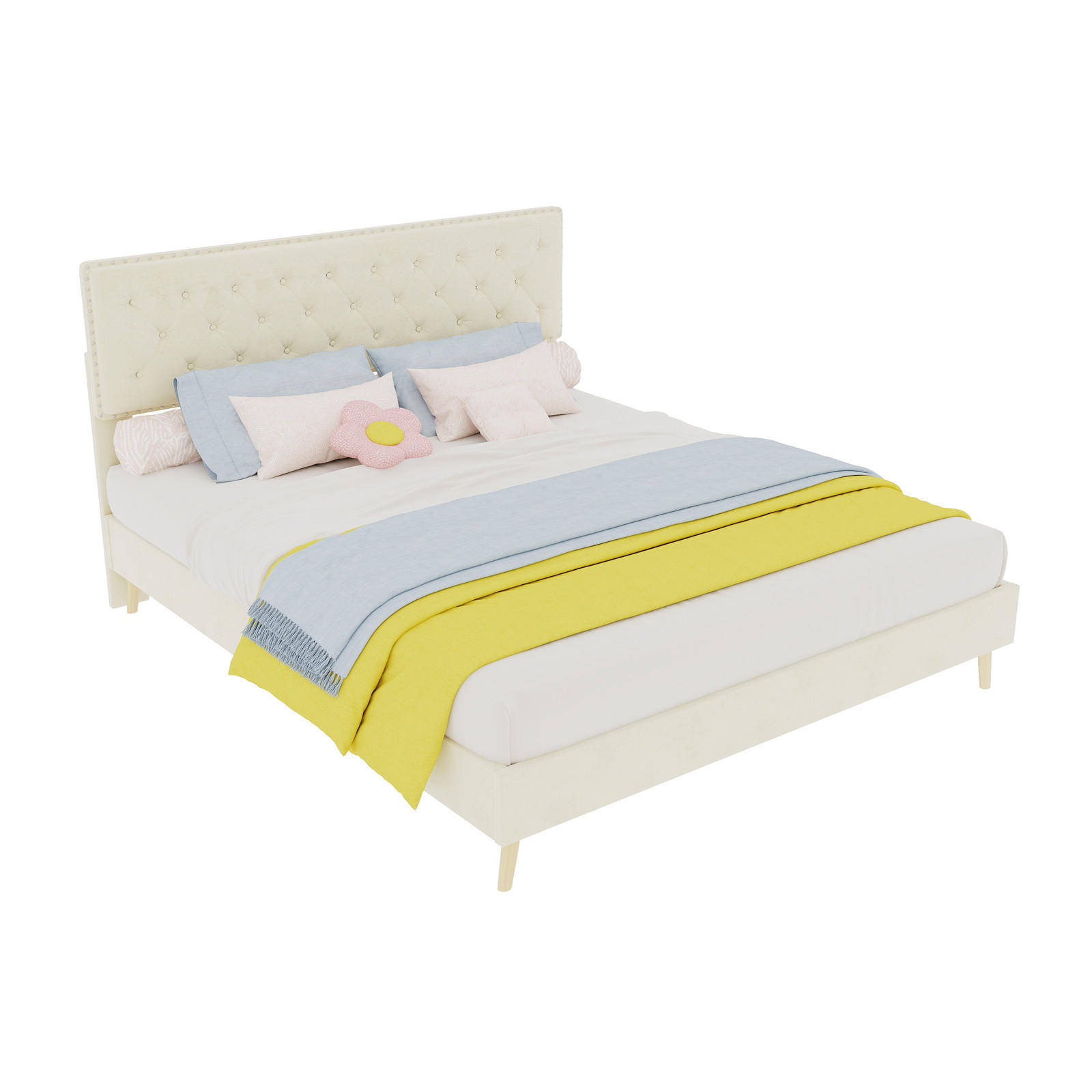 POLSTERBETT mit hohem Kopfteil 160x200 cm Beige - Beige, Metall (160/200cm) - Meubliv