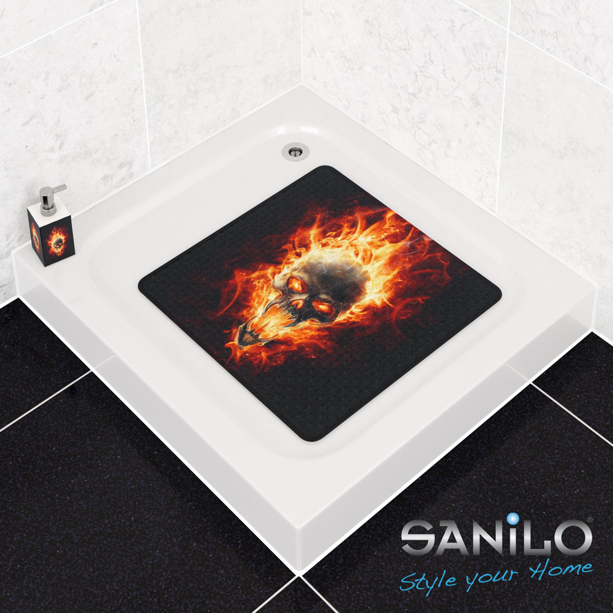 BADEMATTE Totenkopf in Flammen - Braun, Kunststoff (53/53cm) - Sanilo