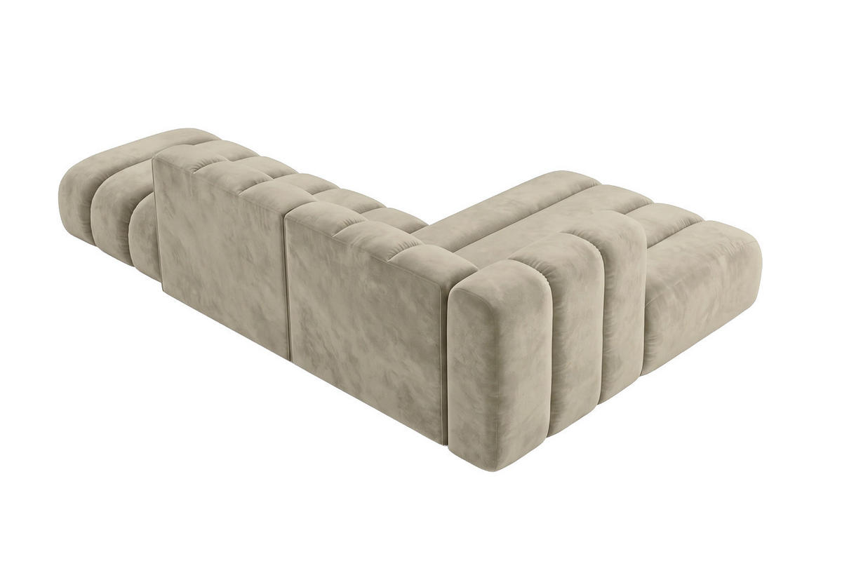ECKSOFA Modulares In L-Form Mit Hocker, Velvet-Stoff Riviera, Beige, Rechts, GRAND Mini - Beige, Holz (295/179cm) - Kaiser Möbel